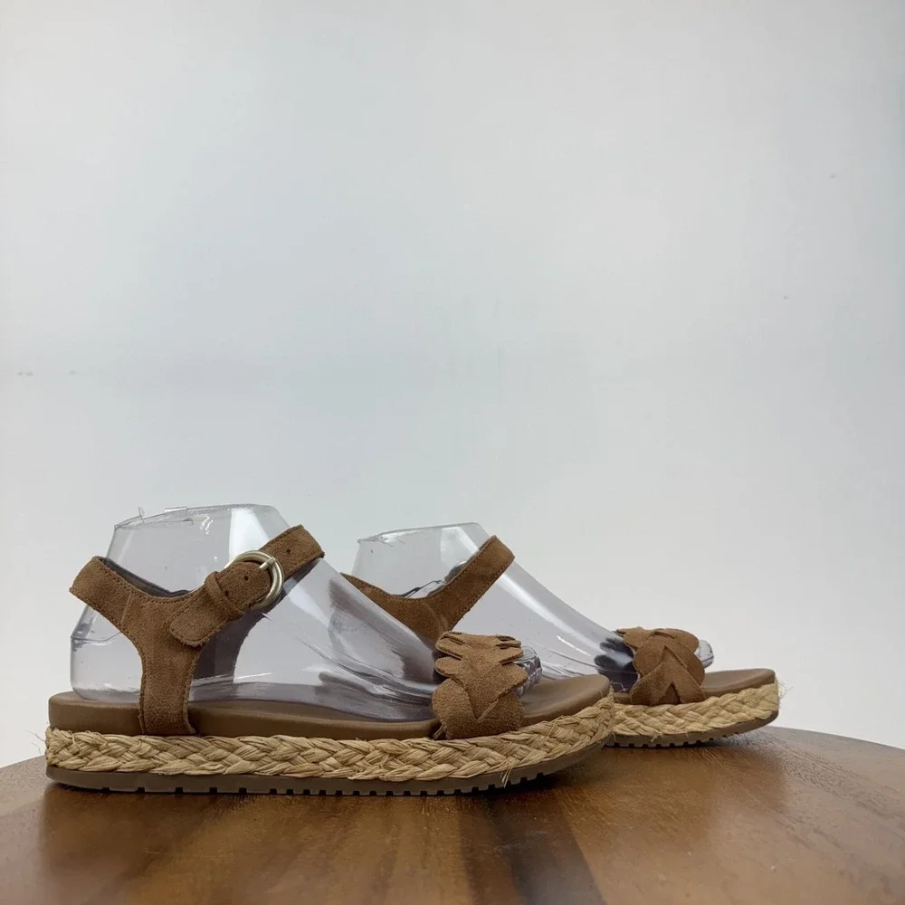 Womens Naturalizer Neila Brown Leather Espadrille Platform Wedge Sandal Size 8.5